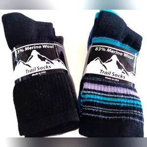 WOMEN'S 83% MERINO WOOL SOCKS MADE IN THE USA,ASSORTED COLORS,2 PAIR